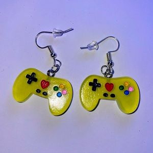 Yellow Gamer Girl Earrings Gamepad Xbox PlayStation Kawaii Gift Nerdy Streamer